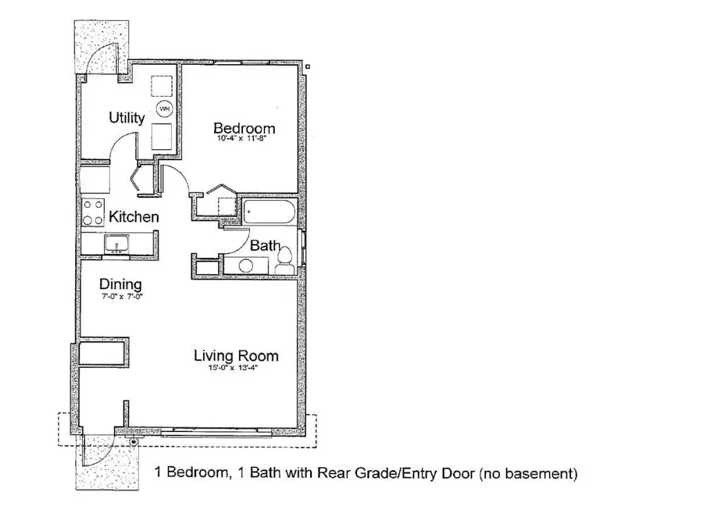 1 bedroom, 1 bathroom floor plan in Colonial Squares Coops