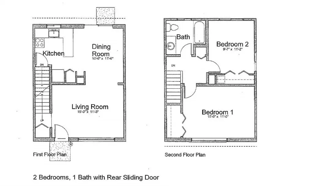 2 bedroom, 1 bathroom floor plan in Colonial Squares Coops