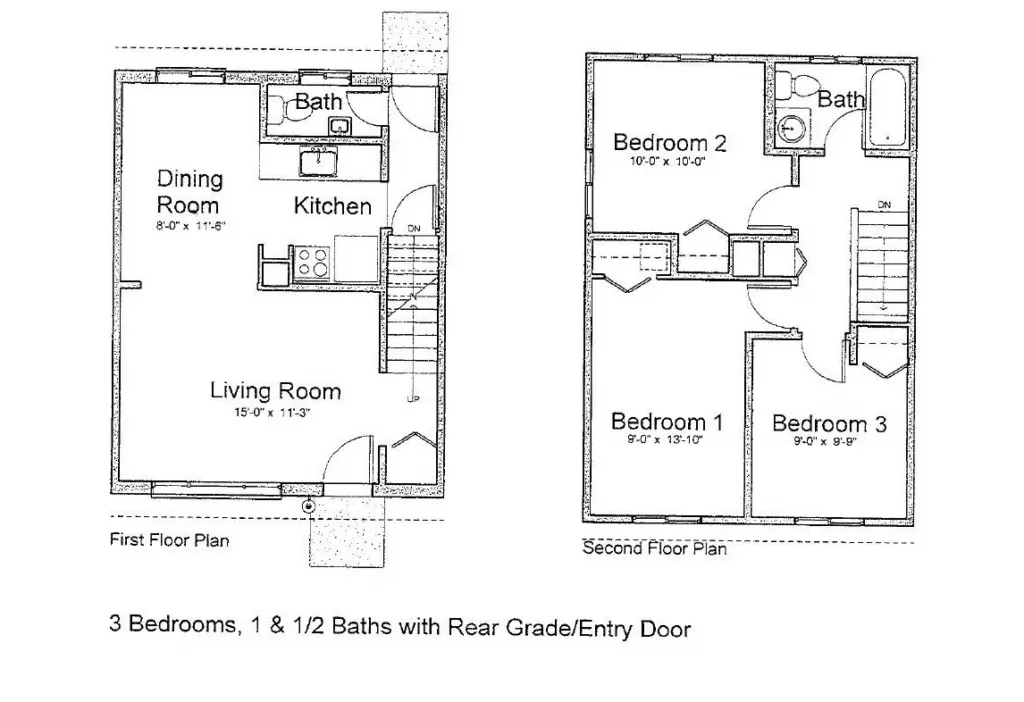3 bedroom, 1-1/2 bath floor plan in Colonial Squares Coops