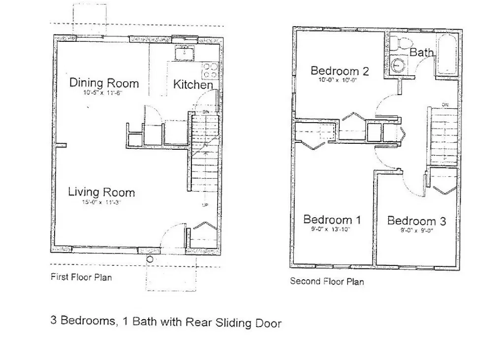 3 bedroom, 1 bathroom floor plan in Colonial Squares Coops