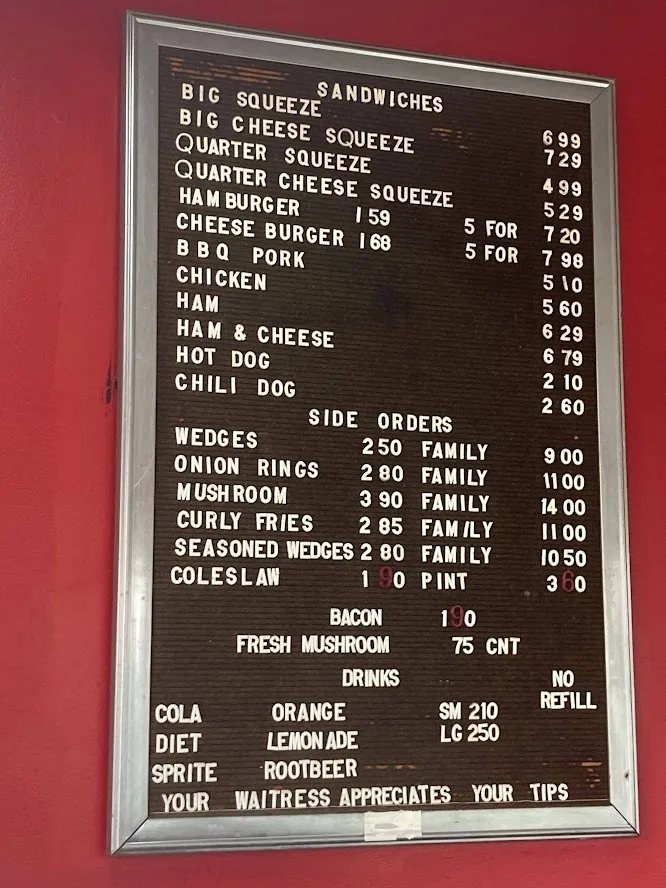 roy's squeeze inn's menu